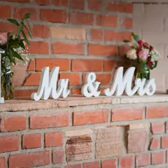 Mr & Mrs Sign for Wedding Table, Large Mr and Miss Wooden Letters, Party Decoration Head Table Wedding Wood Letter, Just Married Sign Anniversary Party Valentine's Day Decor (white), 12.5 x 7 x 2.5 inches
