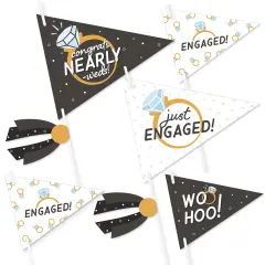 Big Dot of Happiness Just Engaged - Black and White - Triangle Engagement Party Photo Props - Pennant Flag Centerpieces - Set of 20