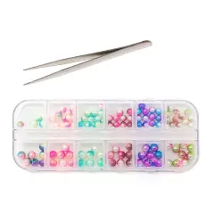 Wrapables Dazzling Nail Art Rhinestones Nail Manicure with Plastic Case Pearlescent Beads