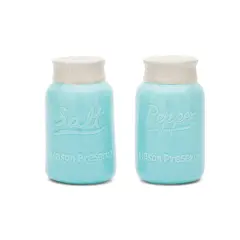 Fox Run Salt and Pepper Shaker Set, Charming Mason Jar Design, Large Capacity, Durable Ceramic Shakers to Season Food