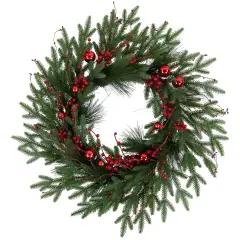 Northlight Real Touch&trade;️ Berries and Pine Artificial Christmas Wreath- 32" - Unlit Green