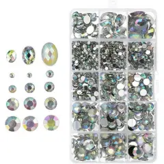 John Bead Crystal AB Assorted Round & Oval Acrylic Flat Back Rhinestones Box