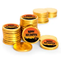 80 Pcs Halloween Candy Party Favors Chocolate Coins - Gold Foil - Happy Halloween