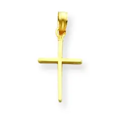 14K Yellow Gold Stick Cross Pendant Charm Jewelry 24mm x 12mm