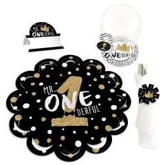 Big Dot of Happiness 1st Birthday Little Mr. Onederful - Boy First Birthday Party Paper Charger & Table Decorations Chargerific Kit for 8