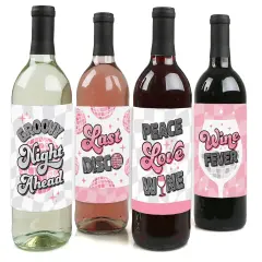 Big Dot of Happiness Last Disco - Bachelorette Party Decorations for Women and Men - Wine Bottle Label Stickers - Set of 4