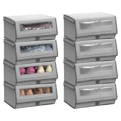 mDesign Fabric Shoe Storage Box, Clear Window, Hinged Lid - Gray