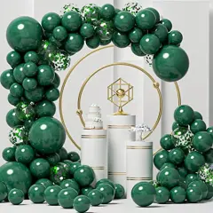 125pcs Green Balloon Garland Arch Kit - Includes Emerald, Dark Green, and Green Confetti Latex Balloons in Different Sizes (18, 12, 10, 5 Inch) for Anniversary, Birthday Party, Graduation, Jungle Theme, and Christmas Decorations
