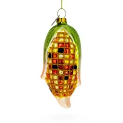 Golden Corn on the Cob Glass Christmas Ornament