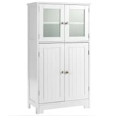 Black MDF Glass Door Floor Cabinet with Adjustable Shelf &ndash; 43 inches Storage Unit White