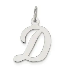 Sterling Silver Medium Script Initial Letter D Charm Jewerly 18mm x 12mm
