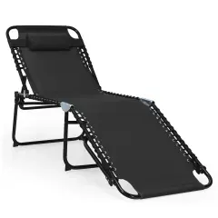 Foldable Recline Lounge Chair with Adjustable Backrest and Footrest Black