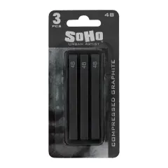 SoHo Urban Artist Compressed Graphite Sticks 4B, Pack of 3 - Premium Graphite Sticks for Drawing - Versatile & Smooth Gliding Artist Graphite - Ideal for Professionals, Students, and Artists