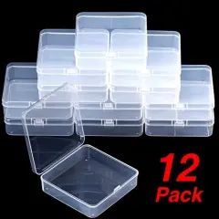 12 Pack Clear Plastic Beads Storage Containers Box with Hinged Lid for Beads and More (3.70 x 3.70 x 1.18 Inch)