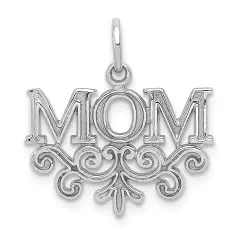 14K White Gold Mom Charm Family Mother Jewelry Pendant 20mm x 17mm