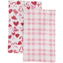 Northlight Plaid and Hearts Valentine's Day Kitchen Tea Towels - 26" - Pink and Red - Set of 2 White