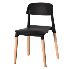 Modern Plastic Dining Chair Open Back with Beech Wood Legs Single Black