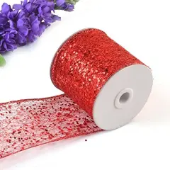 eZthings Decorative Designer Sparkly Sheer Fabric Ribbons for Party Decor and Gift Baskets (10 Yard, Gold(3.5" Width)) Red(3.5" Width)