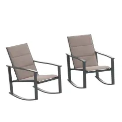 Merrick Lane Brevyn Set of 2 Flex Comfort Outdoor Rocking Chairs with Steel Frames Brown