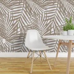 Peel & Stick Wallpaper 2FT Wide Tropical Palm Coastal Watercolor Summer Resort Beach Brown Tree Custom Removable Wallpaper by Spoonflower