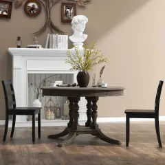 Set of 2 Wood Dining Chairs with Solid Rubber Wood Legs and Curved Backrest Black