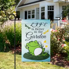 Northlight Life is Better in the Garden Green Frog Outdoor Garden Flag 12.5" x 18"