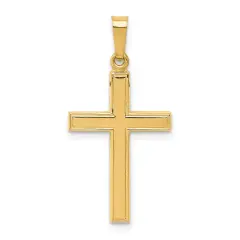 14K Yellow Gold Hollow Cross Pendant Charm Jewelry 28mm x 9mm