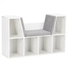 6-Cubby Kid Storage Bookcase Cushioned Reading Nook White