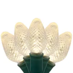 25 Warm White C7 LED Christmas Lights, Green Wire, 8" Spacing