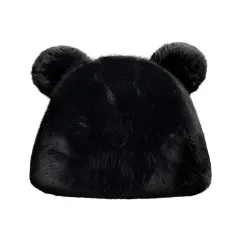 Wrapables Faux Fur Fluffy Bear Ears Winter Beanie Hat, Black