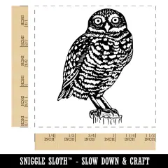 Watchful Burrowing Owl Self-Inking Rubber Stamp Ink Stamper Blue