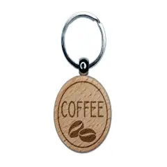 Coffee Text with Image Flavor Scent Engraved Wood Round Keychain Tag Charm