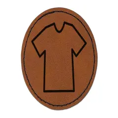 T-Shirt Laundry Outline Round Iron-On Engraved Faux Leather Patch Applique - 2.5" Brown