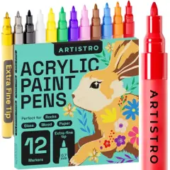 Paint Pens for Rock Painting, Stone, Ceramic, Glass, Wood, Canvas. Set of 12 Acrylic Paint Markers Extra-fine Tip