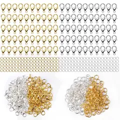 300 pcs Lobster Clasps and Open Jump Rings Set, Jewelry Clasps Lobster Claw Clasps for Jewelry Making Findings&Bracelets Stocking Stuffers Christmas Gifts(Gold, Silver)
