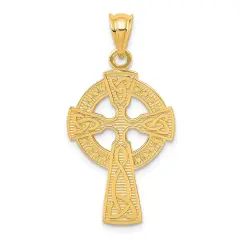 14K Yellow Gold Celtic Knot Cross Pendant Charm Jewelry 33mm x 17mm