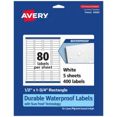 Avery Waterproof Rectangle Labels with Sure Feed, .5" x 1.75"