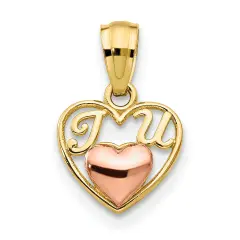 14K Rose Yellow Two Tone Gold Mini I Love U Pendant Jewerly
