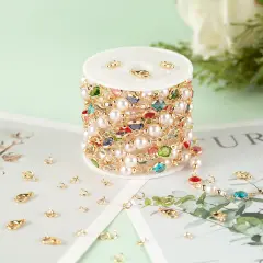 3M Artificial Pearl Chains for Jewelry Making, Mixed Color Rhinestone Jewelry Chains Bulk with Jump Rings and Lobster Clasps Jewelry Supplies Findings