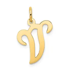 14K Gold Polished Fancy Initial Letter V Charm Pendant Jewerly 20mm x 11mm