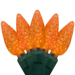 70 Orange C6 LED Christmas Lights, Green Wire, 4" Spacing