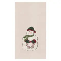 Holly Snowman Embroidered Cotton Flour Sack Kitchen Towel Dishtowel