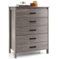 Costway Modern 5 Drawer Chest Storage Dresser Cabinet with Metal Handles Gray/White
