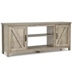 59 Inches TV Media Console Table with 2 Storage Cabinet and Adjustable Removable Shelf Natural
