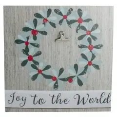 Northlight 10" Christmas Wreath and Joy to the World Canvas Wall Art with Photo Clip Gray