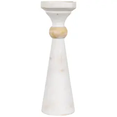 Northlight Wooden Pedestal Pillar Candle Holder - 12" - Brushed Antique White