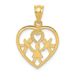 14K Gold Children Heart Charm Pendant Mom Jewelry New 23 X 17mm