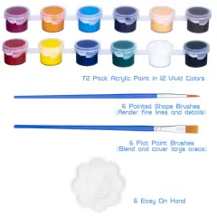 90 Pieces Washable Paint Set for Kids Arts and Crafts, Classroom Painting Supplies, 6 Acrylic Paint Sets of 12 Colors, Mixing Palette, Brushes
