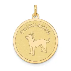 14K Yellow Gold Chihuahua Disc Charm Pendant Jewelry 26mm x 20mm