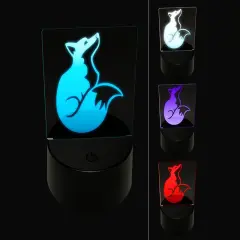 Sitting Fox Looking Up 3D Illusion LED Night Light Sign Nightstand Desk Lamp